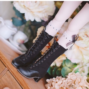 BJD Doll High Heel Boots: Black Lace-Up Shoes (1/3 DD)