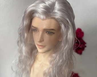 Peluca de mohair para muñeca BJD hecha a mano: parte izquierda ondulada, base DIY (tamaño 1/3 1/4)