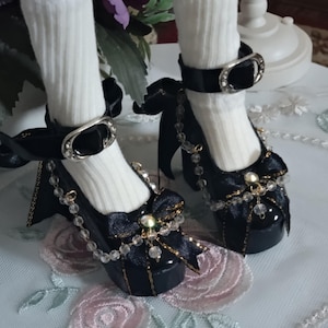 1/4 msd BJD doll shoes, high heels for dolls, cute bjd wedding shoes, MDD platform shoes lolita style, black, white