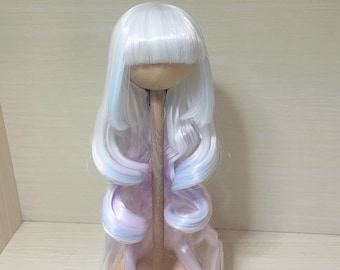 Parrucca per bambola BJD: capelli lunghi e ondulati con frangia, testa da 6-10"