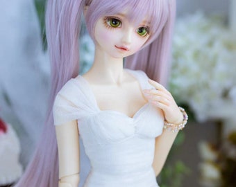 Purple BJD Doll Wig: Green Bangs, Fashion Doll Hair (1/3 1/4)