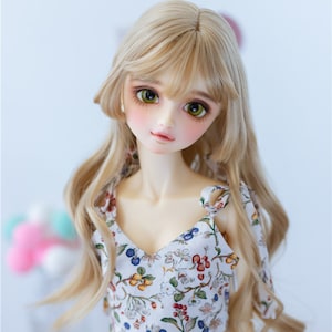 BJD Wig: Long Wavy Blonde, Brown, Purple (1/3, 1/4, 1/6 Sizes)
