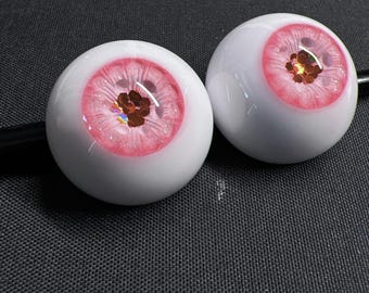 Olhos BJD rosa pintados à mão: olhos de boneca de resina brilhantes (8 mm-24 mm)