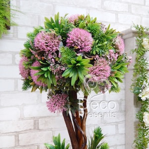 Decorative Bonsai # 48 (pink flowers). Table tree made of flowers. Artificial topiary