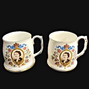 Matching Queen Elizabeth Coronation Royal Albert AND Royal Standard 1953 Bone China Mugs Beautifully Detailed Royalty Memorabilia