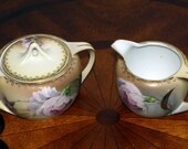 RS Germany, Reinhold Schlegelmilch, Tillowitz, Silesia, FREE SHIPPING. Hand Painted Covered Sugar Bowl and Creamer Set 1916 1945. Lovely.
