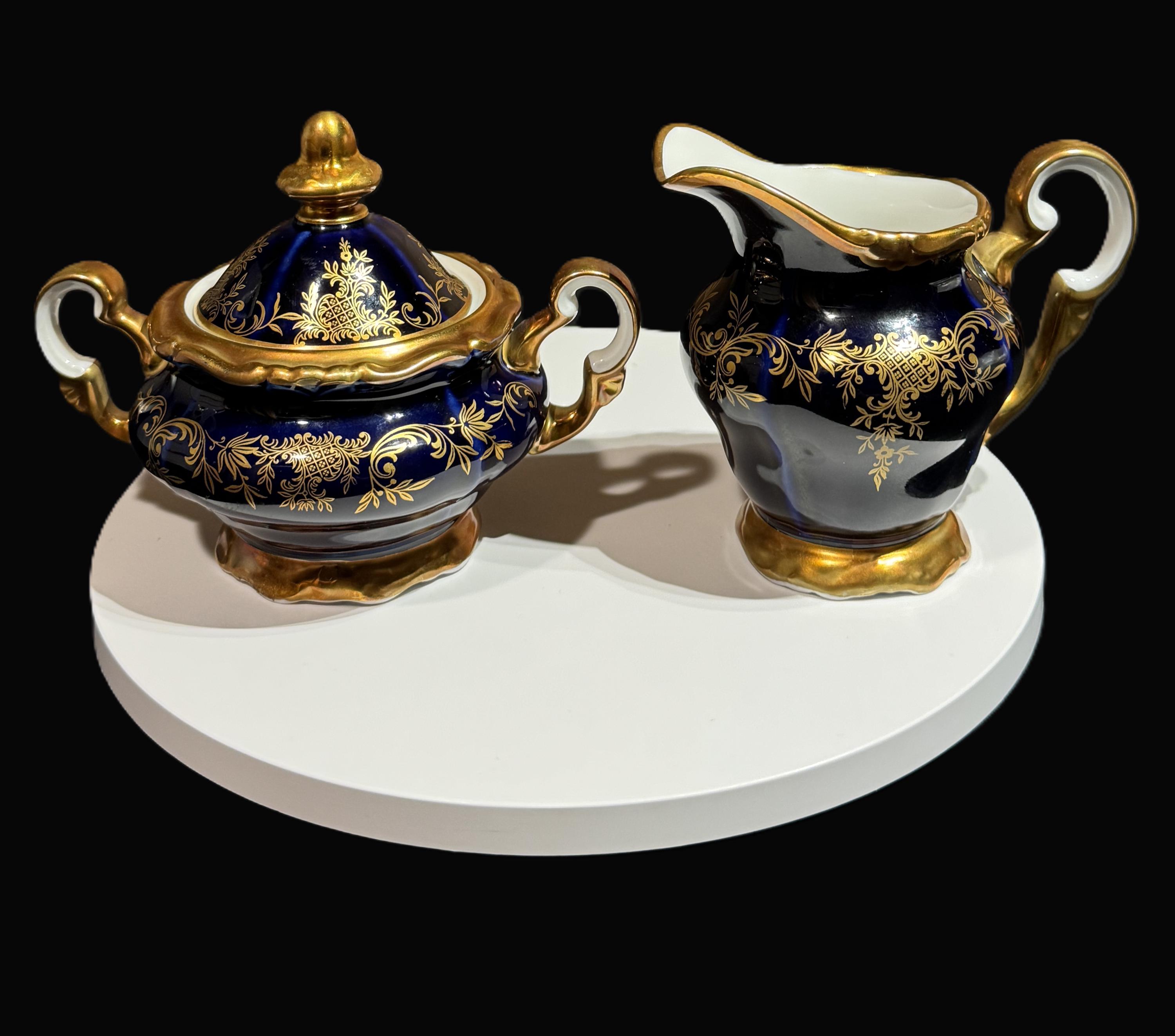 ワイマール　WEIMAR 金彩コバルトブルー フラワー　プレート4枚セット ワイマール WEIMAR 金彩コバルトブルー フラワー プレート4枚
