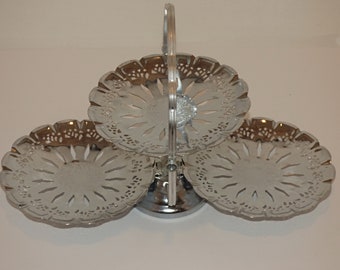 RETRO 1960s 3-Tier Folding Cake Stand Hong Kong Chrome Mid-Century