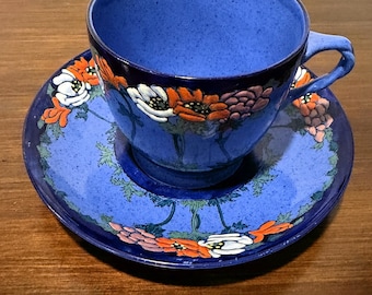 Adderley “Anemone”  Multicolour Variant pattern number 7849 True Art Deco 1929 Twisted Rope Handle Mottled Cobalt Blue