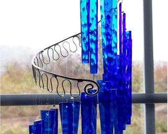 Blues in the Night Glass Spiral Wind Chimes - Jules Tones