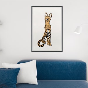 The Serval Wild Cat Print Big Cat African Safari home decor, modern Africa wall art, vintage Cheetah Leopard wall hanging, cat lovers poster