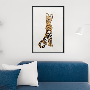 The Serval Wild Cat Print Big Cat African Safari home decor, modern Africa wall art, vintage Cheetah Leopard wall hanging, cat lovers poster