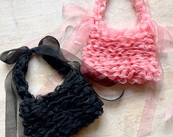 Crochet ribbon purse pattern, beginner crochet pattern, crochet bag, Y2k, girls gift, handmade gift, Christmas diy gift