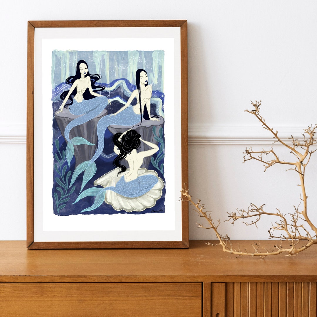 Mermaid Siren Art Print: 'las Sirenas' Watercolor Painting - Etsy