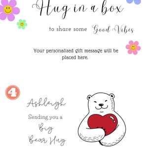 May include: A printable card with a cute illustration of a polar bear holding a red heart. The card says "Sending you a Big Bear Hug" and "Ashleigh" at the top. The card also includes the text "Your personalised gift message will be placed here."