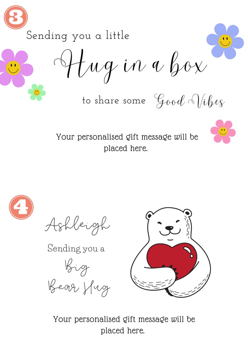 May include: A printable card with a cute illustration of a polar bear holding a red heart. The card says "Sending you a Big Bear Hug" and "Ashleigh" at the top. The card also includes the text "Your personalised gift message will be placed here."