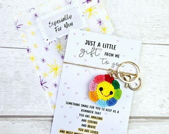 Thinking of you, You got this, Strong Brave Amazing, Friendship Keepsake, Get Well Soon, Little Pocket Hug, Crochet Flower Keychain