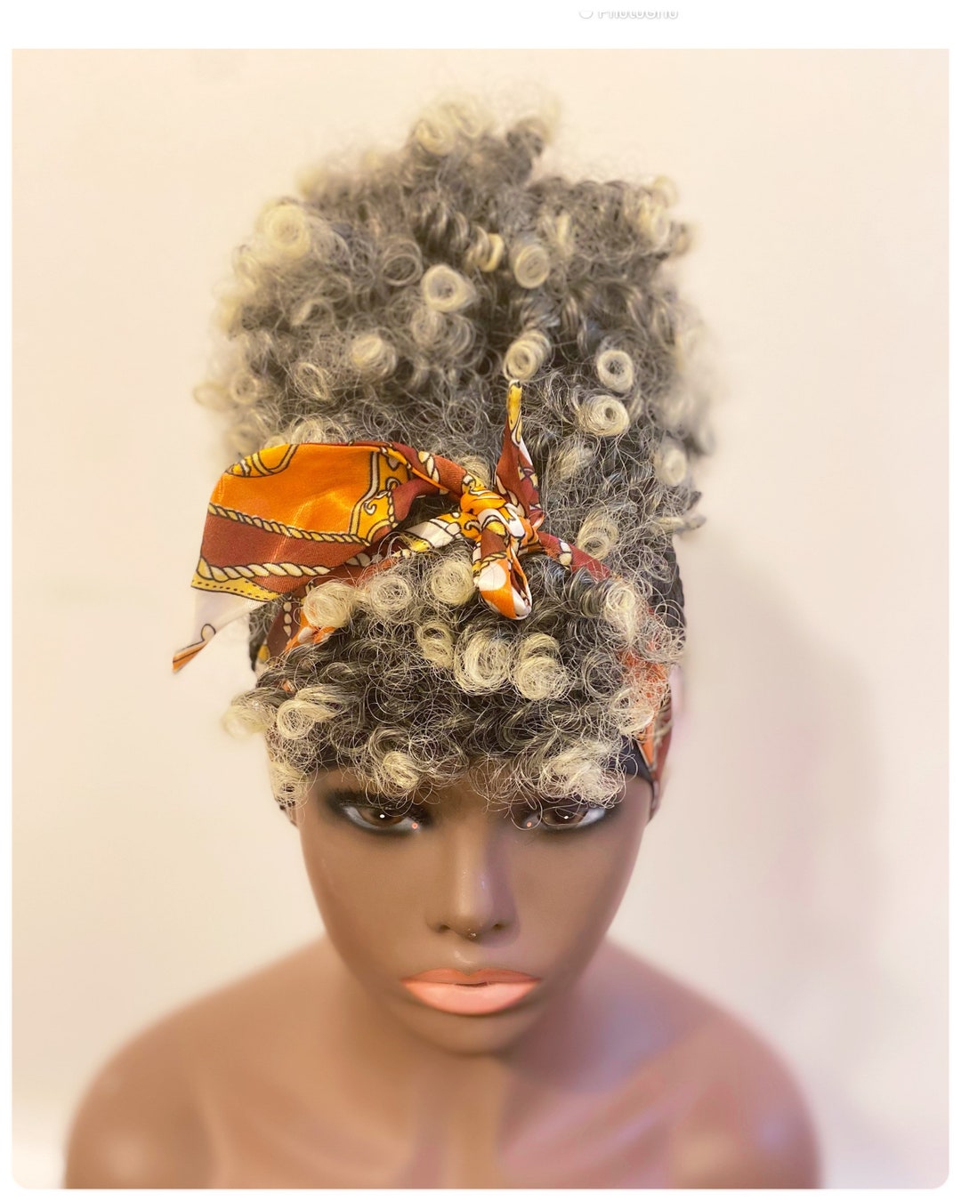 UPDO BOX BRAID/ SHORT KINKY AFRO BUN PONYTAIL HEADBAND WIG Updo Box Braid/afro Kinky Curly Bun Ponytail Headband Wig  main image 2