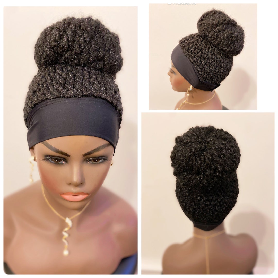 Bun Afro Kinky Crochet Twist Braid Wig Headband Wig Etsy