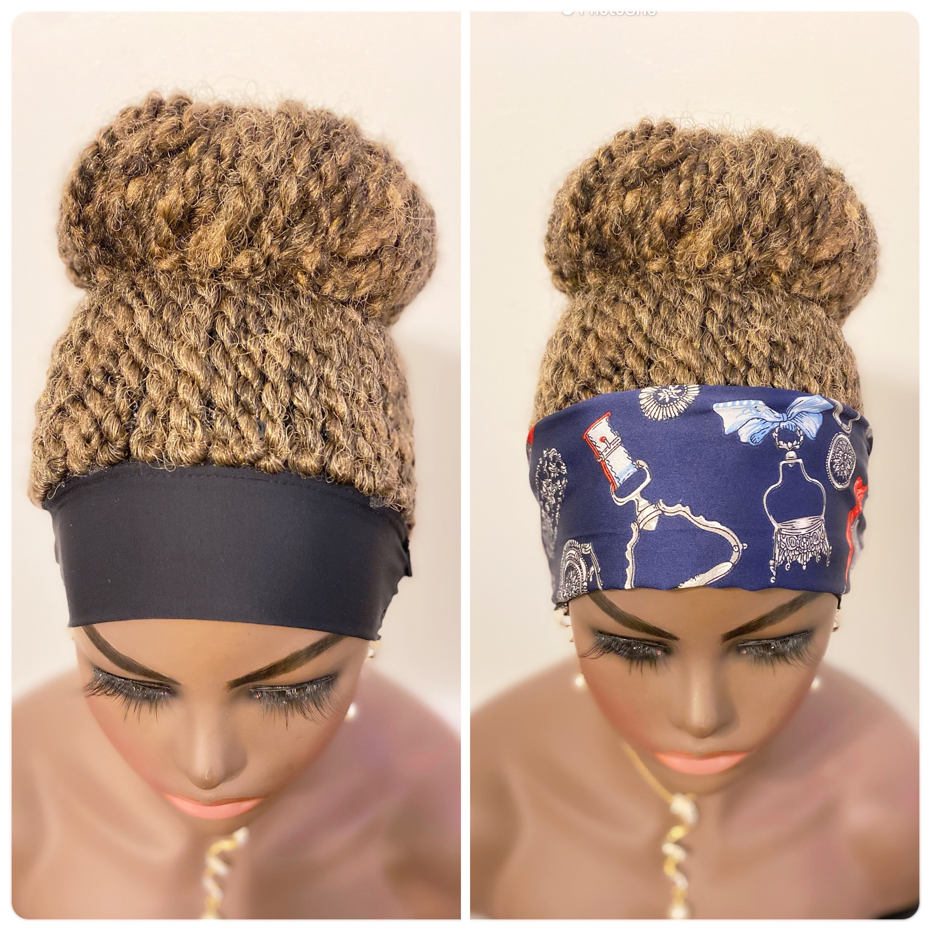 Bun Afro kinky twist braid/ headband wig . Bun Afro Kinky Crochet Twist Braid Wig/ Headband Wig. - Etsy main image 2