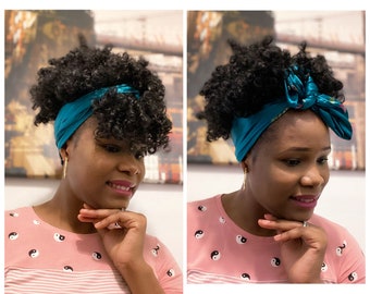 Afro Kinky Puff Large Satin Head Scarf Bandanna Scarf Wig 