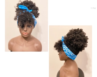 Afro kinky puff long head wrap wig/twist knotted headband/chiffon crisscross. Afro Kinky Puff Long Head Wrap Wig/twist Knotted Headband  main image 2