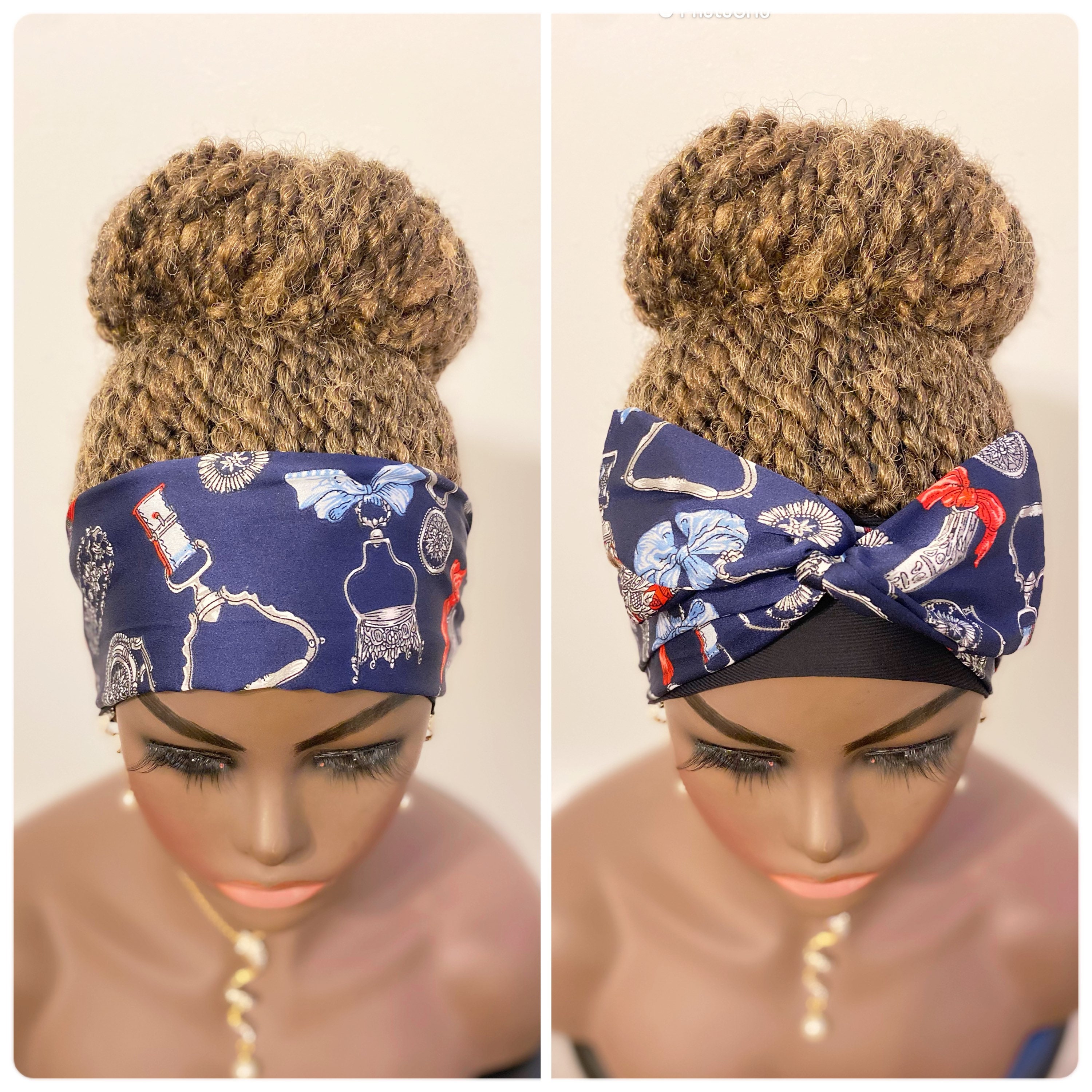 Handmade Bun Afro kinky twist braid/headband wig. Headband Wig: Kinky Afro Spring Twist, Synthetic Hair - Etsy main image 4