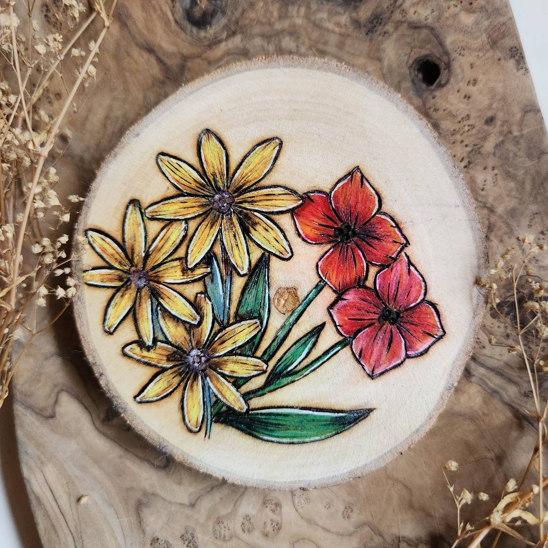 Wildflower Wood Burning Flower Art Whimsical Art Etsy