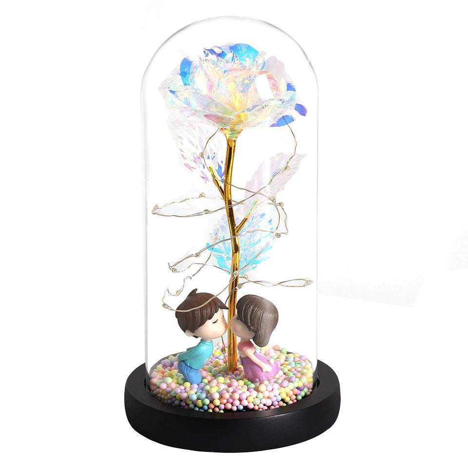 LED Galaxy Rose Flower With Fairy String Lights In Dome For Valentine's Day Gift LED Galaxy Rose Flower With Fairy String Lights In Dome For Valentine's Day Gift