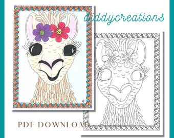 Animal Coloring Page - PDF  - Whimsical Coloring - Digital Download - Printable Adult Coloring Page -  8.5" x 11"