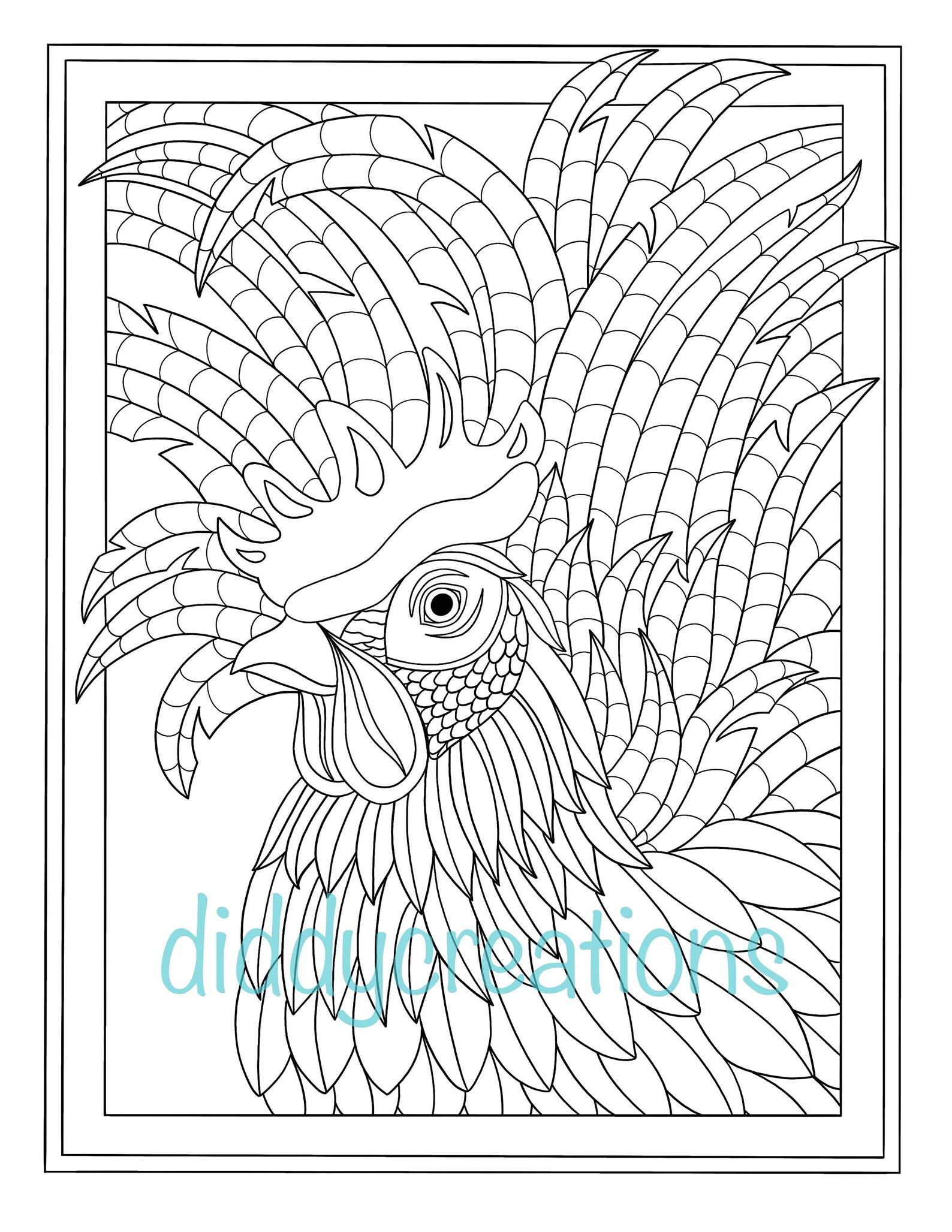 Rooster Coloring Page PDF Digital Download Printable Adult Coloring ...