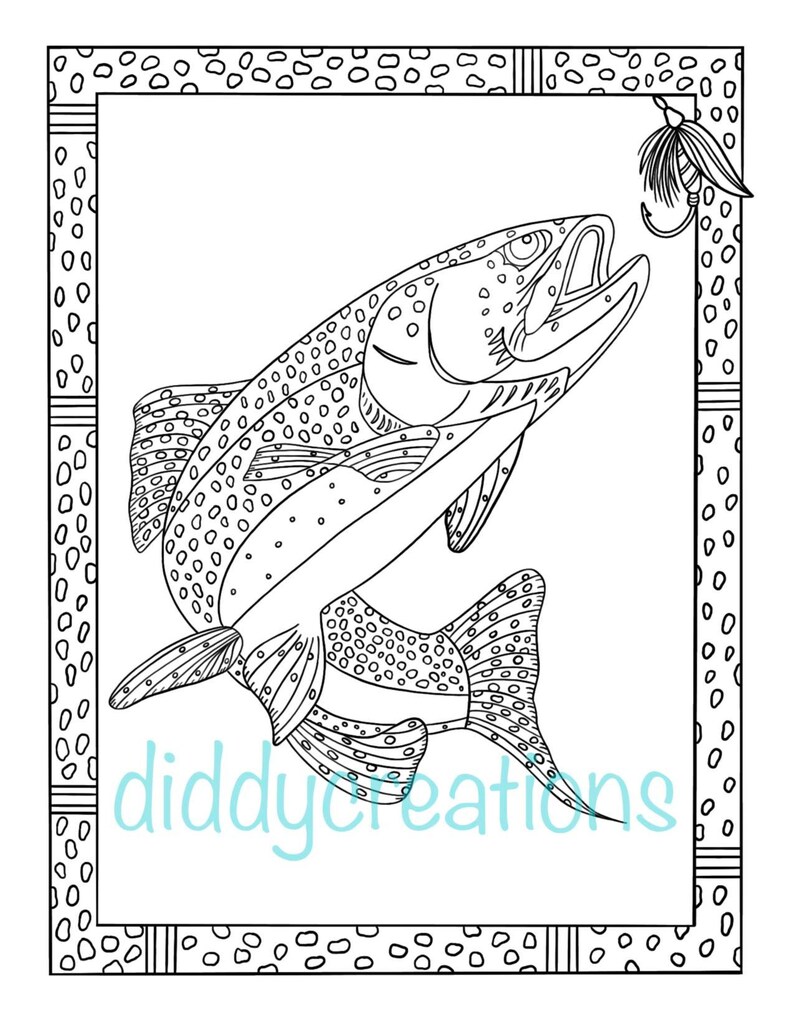 Trout Coloring Page PDF Digital Download Printable Adult - Etsy