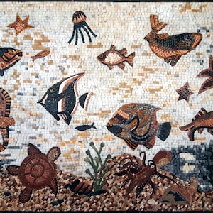 CORAL FISH BACKSPLASH | Marine Life Tiles For House Warming | Seahorse, Jelly Fish, Octopus And Turtle Art Tiles For Interior Rooms Wall