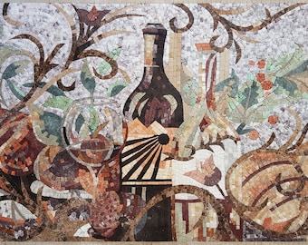 MOSAIC KITCHEN BACKSPLASH -Tuscan Wine Still-Life Mosaic Wall Art