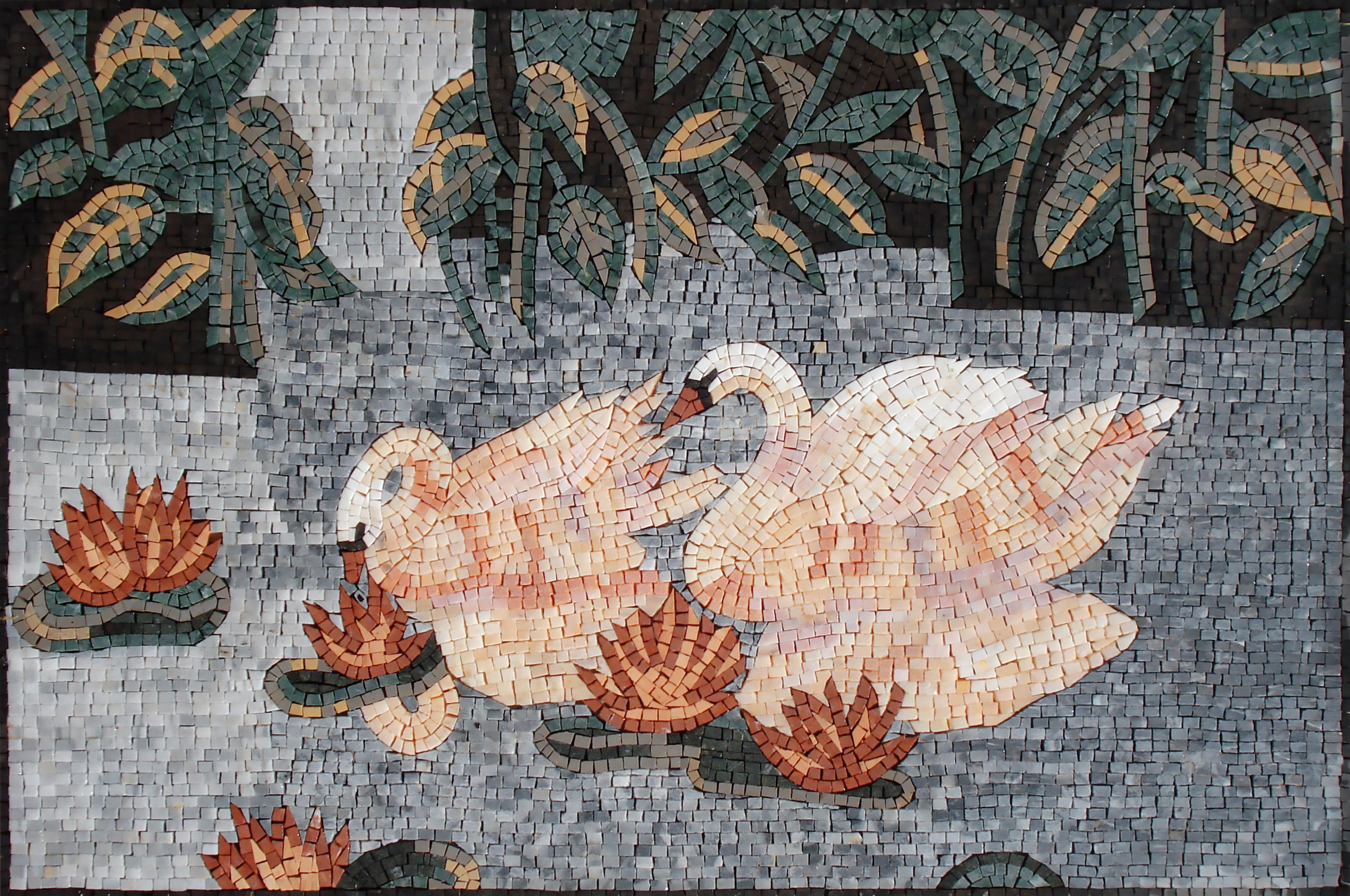 スワンモザイクタイルアート：手作り大理石壁画（36インチ×24インチ