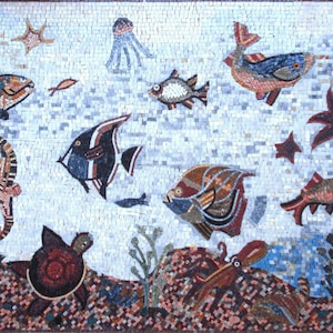 SEA ANIMAL MURALS| Ocean Creatures Tiles For House Warming | Seahorse, Jelly Fish And Turtle Artwork Tiles For Interior Rooms Wall Decor