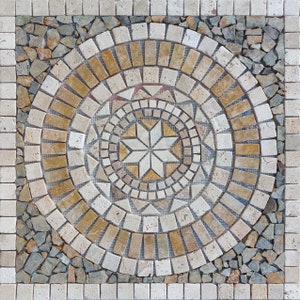 NATURAL STONE MOSAIC | Simple Colors Beautiful & Tropical Art Mosaic | Square Shape Handmade Mosaic | Medallion Mosaic | Garage Decor Gift