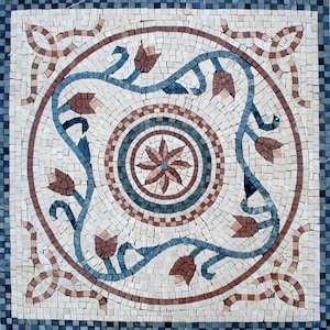 Medallón de mármol de lujo de 81 cm con diseño floral y enredadera – Incrustaciones de mosaico de piedra talladas a mano para vestíbulo, cocina o decoración de pared – Decoración artesanal para el hogar