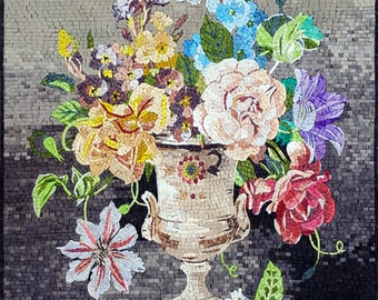 手作りの石製アートモザイク：花柄タイル（7×7インチ） - Etsy 日本