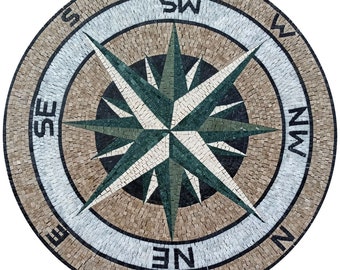 Nautical Sophistication - Mosaic Medallion - Compass Rose Marble Mosaic Flooring Tiles - Customization available