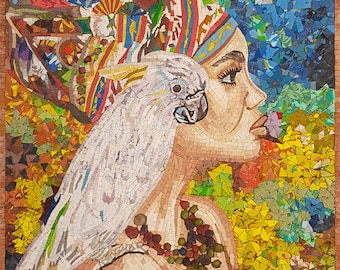 モザイク インドの女神タラ 大理石 石 壁画 アートワーク デザイン 壁