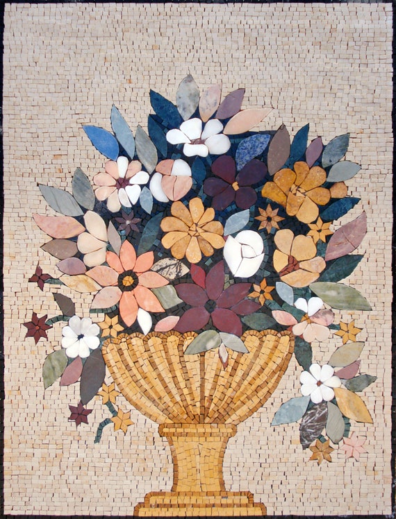 Handmade Marble Mosaic Rose Wall Art: Flower Vase Decor