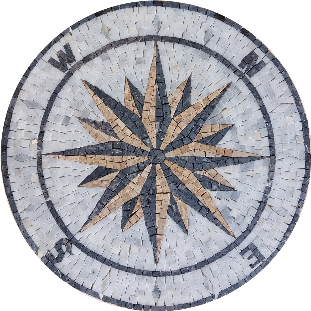 COMPASS ROSE BACKSPLASH |Nautical Windrose Mosaic Artwork Tiles For Home Flooring | Mosaic Tiles For New Home Bathroom, Pool And Entrance
