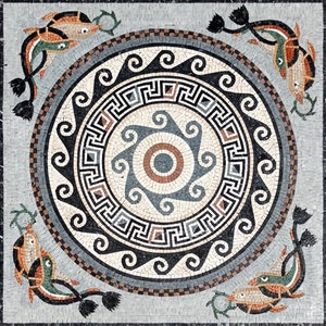 Handmade Dolphin Mosaic Tile: Marble Medallion (40x40)