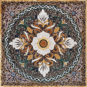 48" Handmade Geometric Floral Marble Mosaic Tile: Hallway Entry Art