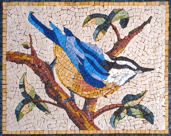 MEISE MOSAIK FLIESEN | Vogel-Mosaikfliesen für House Warming Gift | Bunter Vogel, Der Auf Ast Der Baumgrafik Für Raumwanddekor Sitzt