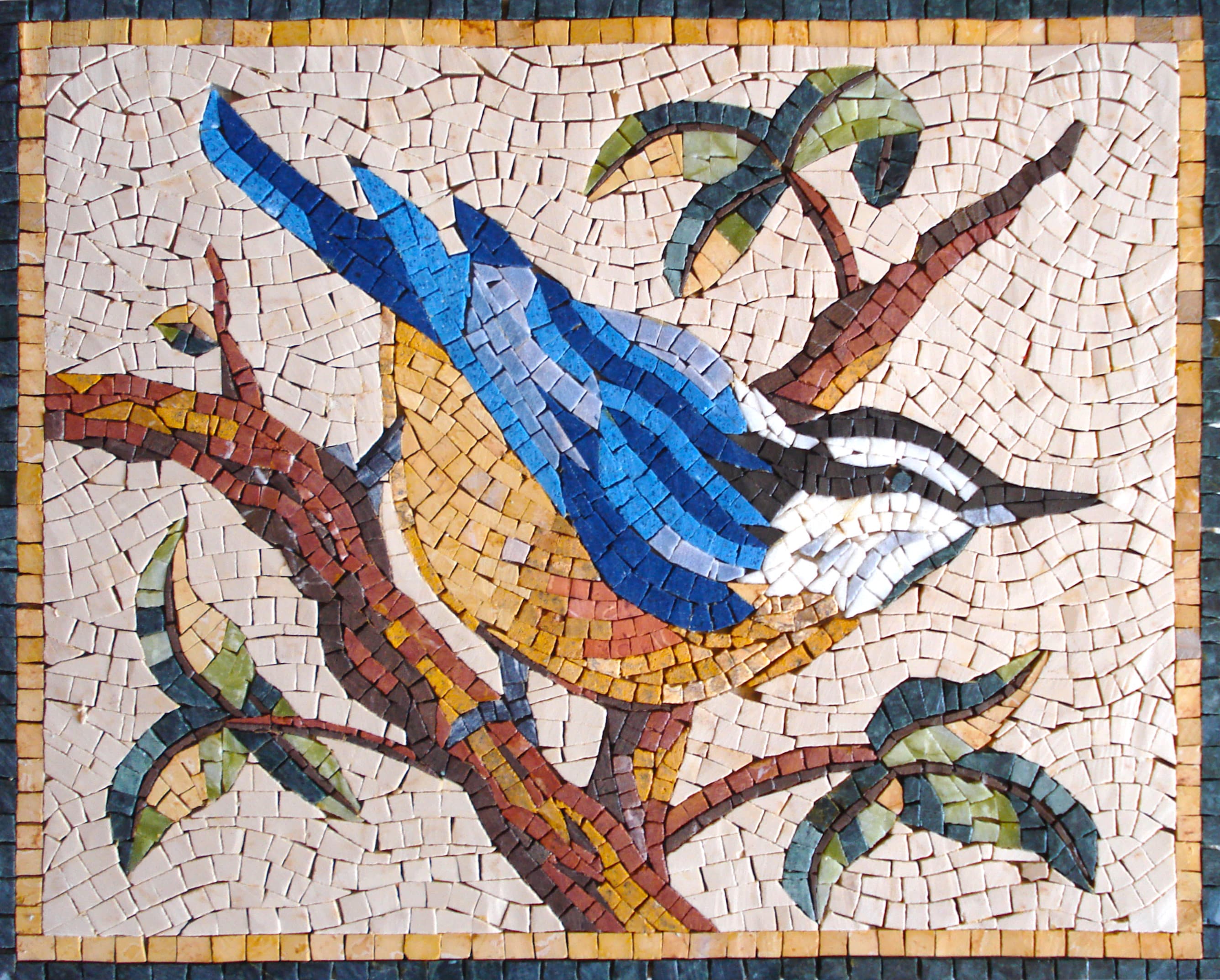 ブルーティット鳥モザイクアート：手作り大理石壁装飾（16x12） - Etsy