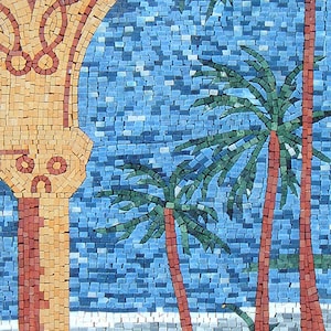 PALM TREE MOSAIC Tiles | Palm Trees In Desert Scenery Pattern TilesFor Living Room Walls | Tiles For Interior And Outdoor Entry Walls