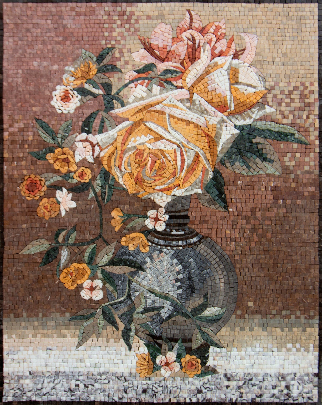 Handmade Marble Mosaic Mural: Bouquet Flower Vase Wall Art - Etsy