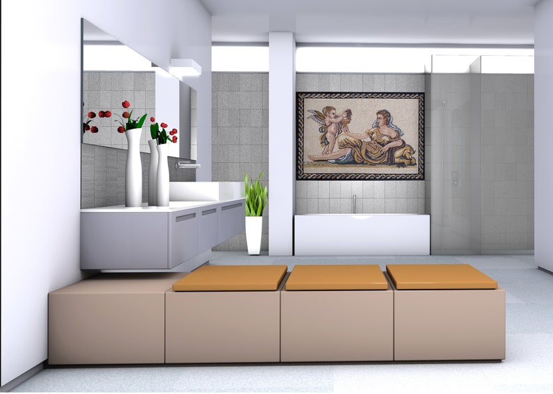 Cupid and Venus Mosaic Tile Mural: Handmade Marble Art - Etsy